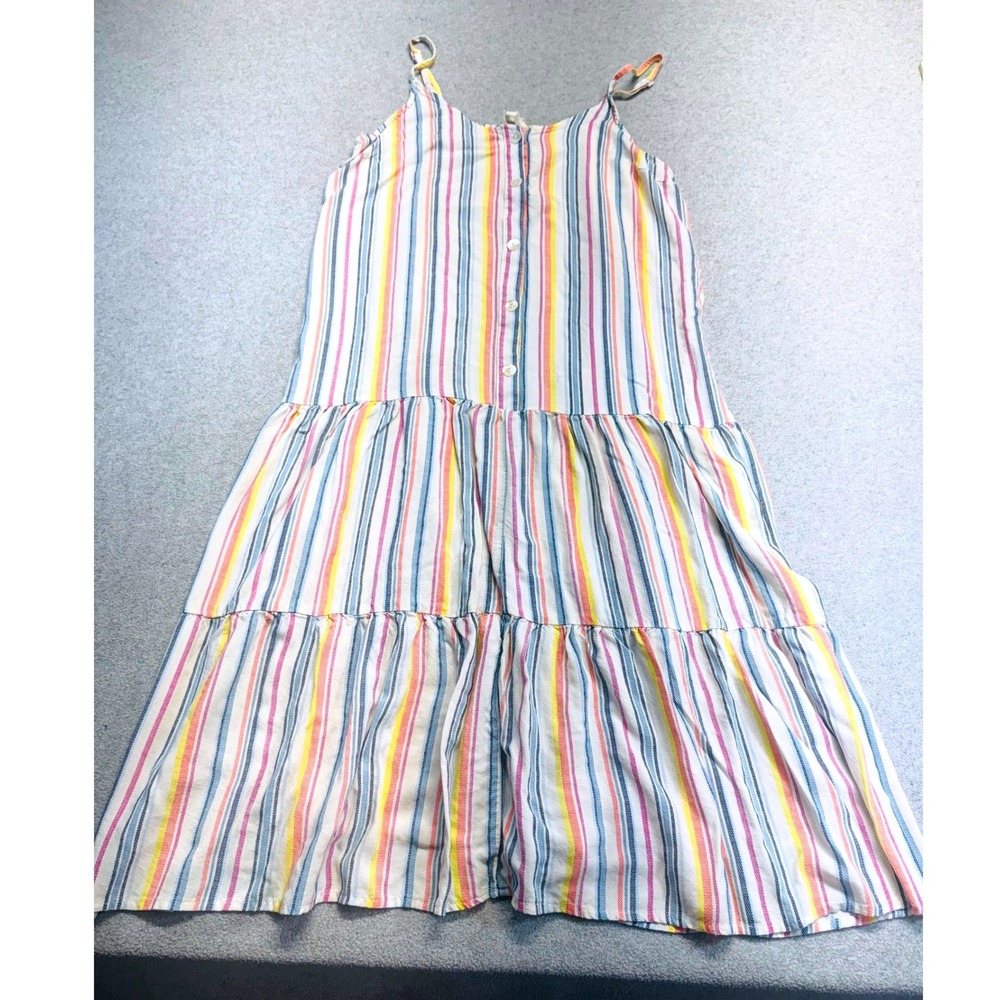 Gaby & Gracie Women L Tiered Striped Sundress Boho Tie Strap Midi Dress Summer